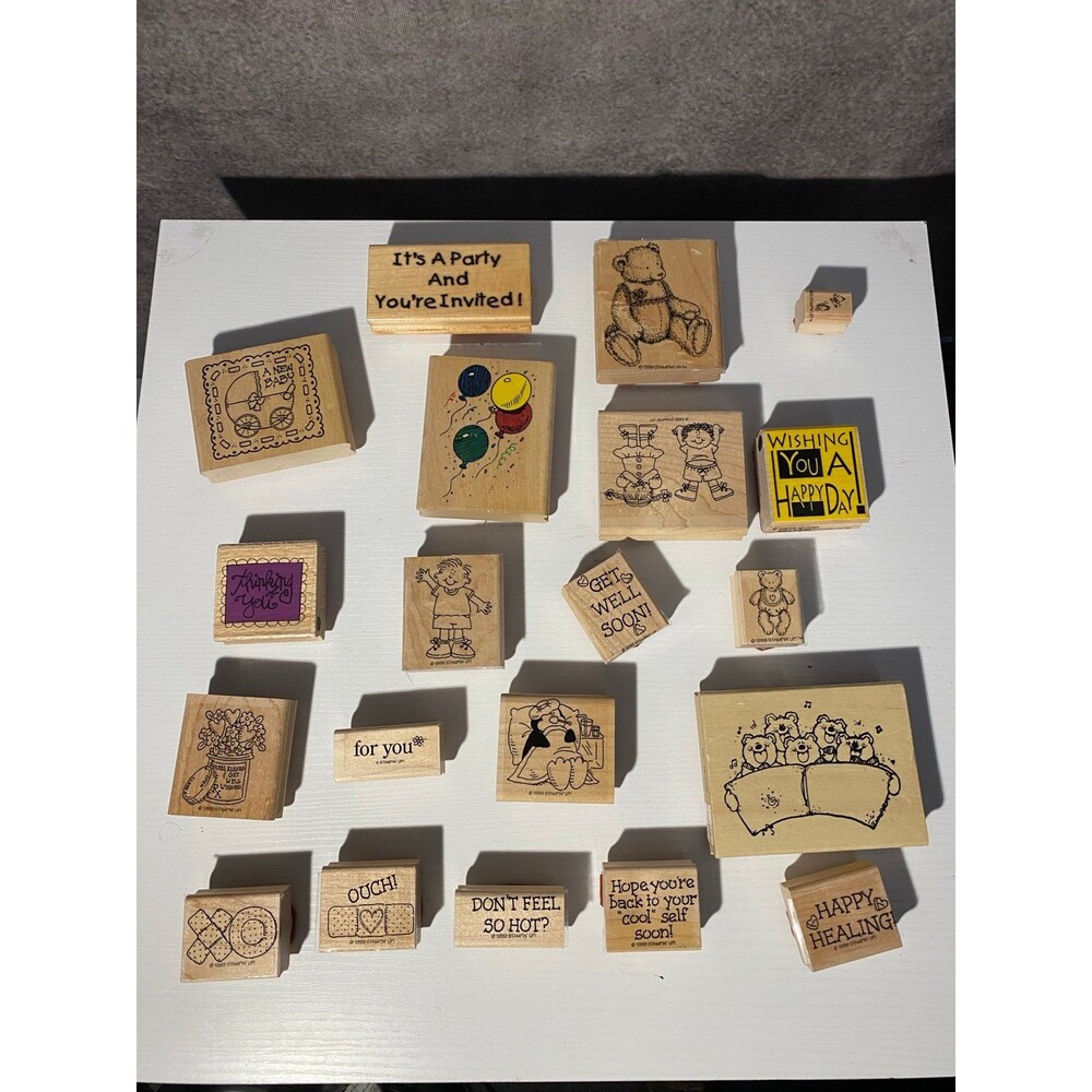 20pc Vintage Rubber Stamp Lot Stampin’ Up! Bright Line Mixed Bears Get Well